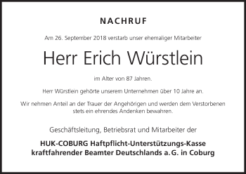 Anzeige von Erich Würstlein von MGO
