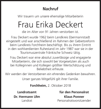 Anzeige von Erika Deckert von MGO