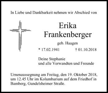 Anzeige von Erika Frankenberger von MGO