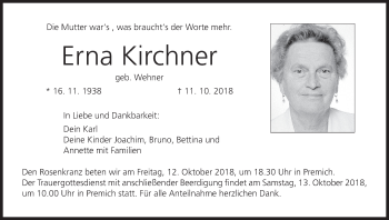 Anzeige von Erna Kirchner von MGO