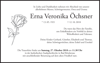 Anzeige von Erna Veronika Öchsner von MGO