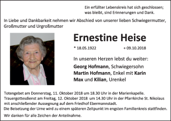 Anzeige von Ernsestine Heise von MGO