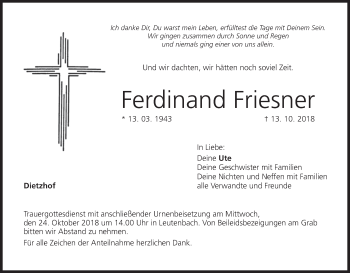 Anzeige von Ferdinand Friesner von MGO