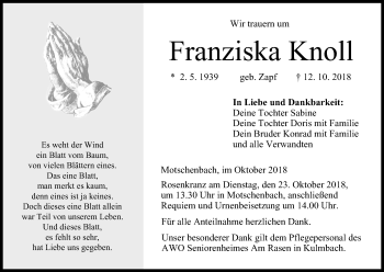 Anzeige von Franziska Knoll von MGO