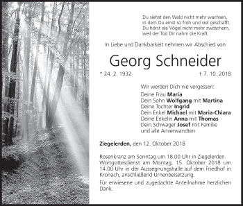 Anzeige von Georg Schneider von MGO