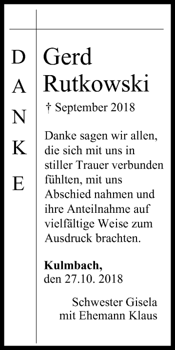 Anzeige von Gerd Rutkowski von MGO