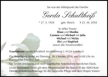 Anzeige von Gerda Schultheiß von MGO