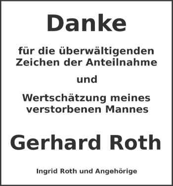 Anzeige von Gerhard Roth von MGO
