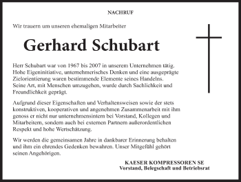 Anzeige von Gerhard Schubart von MGO