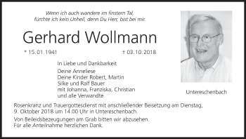 Anzeige von Gerhard Wollmann von MGO
