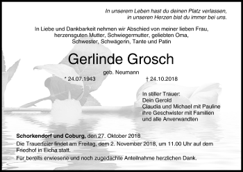 Anzeige von Gerlinde Grosch von MGO