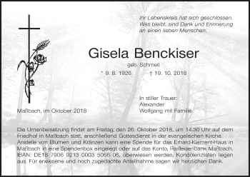 Anzeige von Gisela Benckiser von MGO