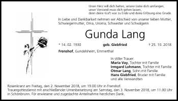 Anzeige von Gunda Lang von MGO