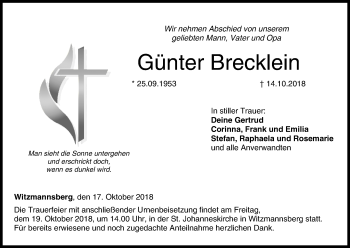 Anzeige von Günter Brecklein von MGO