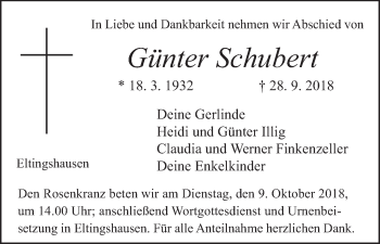 Anzeige von Günter Schubert von MGO
