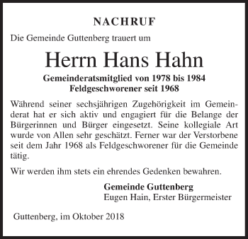 Anzeige von Hans Hahn von MGO