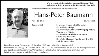 Anzeige von Hans-Peter Baumann von MGO