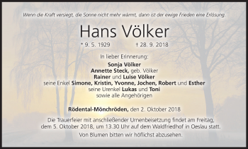 Anzeige von Hans Völker von MGO