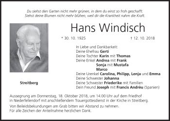 Anzeige von Hans Windisch von MGO