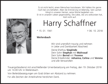 Anzeige von Harry Schaffner von MGO