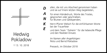 Anzeige von Hedwig Pokladow von MGO