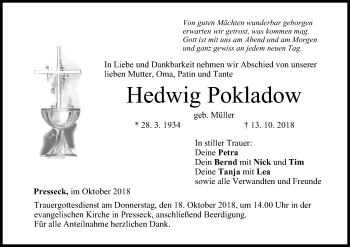 Anzeige von Hedwig Pokladow von MGO