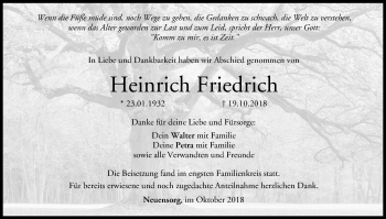 Anzeige von Heinrich Friedrich von MGO