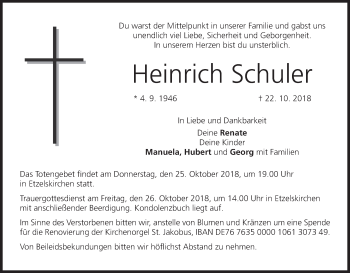 Anzeige von Heinrich Schuler von MGO