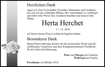 Anzeige von Herta Herchet von MGO