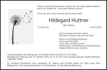 Anzeige von Hildegard Huttner von MGO