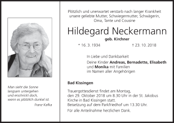 Anzeige von Hildegard Neckermann von MGO