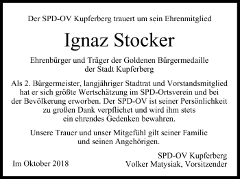 Anzeige von Ignaz Stocker von MGO
