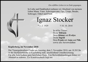 Anzeige von Ignaz Stocker von MGO