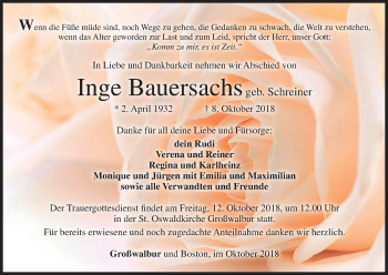 Anzeige von Inge Bauersachs von MGO