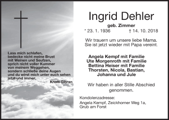 Anzeige von Ingrid Dehler von MGO