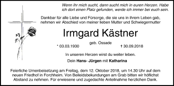 Anzeige von Irmgard Kästner von MGO