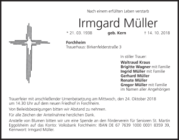 Anzeige von Irmgard Müller von MGO