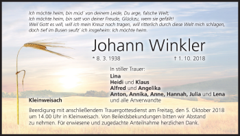 Anzeige von Johann Winkler von MGO