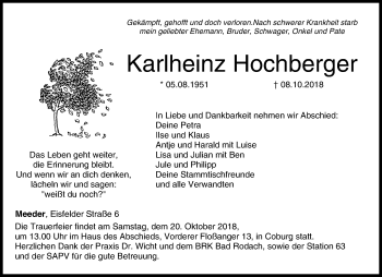 Anzeige von Karlheinz Hochberger von MGO