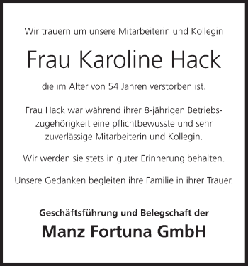 Anzeige von Karoline Hack von MGO
