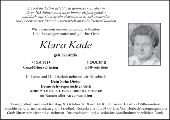Anzeige von Klara Kade von MGO