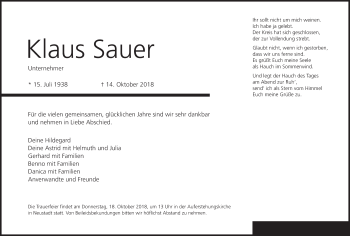 Anzeige von Klasu Sauer von MGO