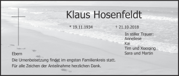 Anzeige von Klaus Hosenfeldt von MGO