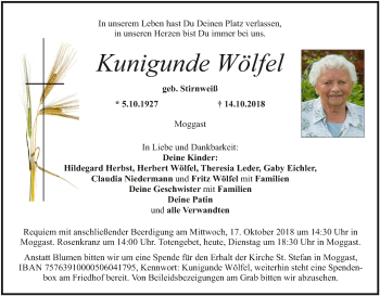 Anzeige von Kunigunde Wölfe von MGO