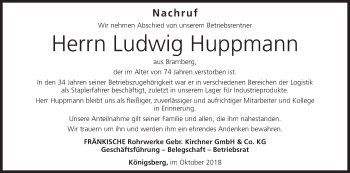 Anzeige von Ludwig Huppmann von MGO