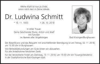 Anzeige von Ludwina Schmitt von MGO