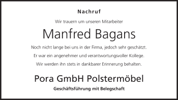 Anzeige von Manfred Bagans von MGO