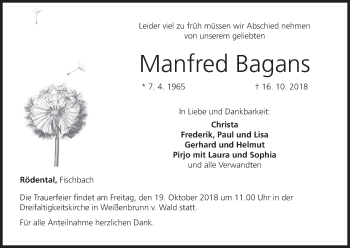 Anzeige von Manfred Bagans von MGO