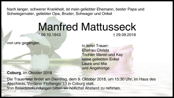Anzeige von Manfred Mattusseck von MGO