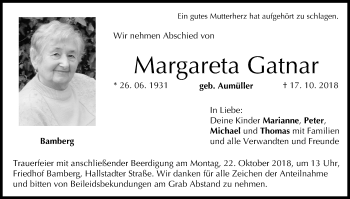 Anzeige von Margareta Gatnar von MGO
